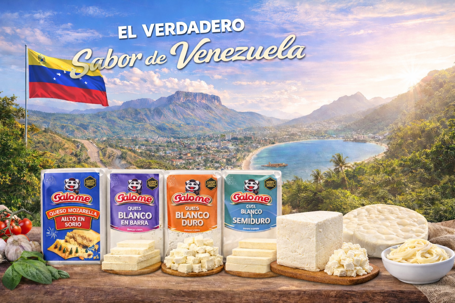 El Verdadero Sabor de Venezuela — Quesos Salome: Mozzarella, Blanco en Barra, Blanco Duro, Guayanes
