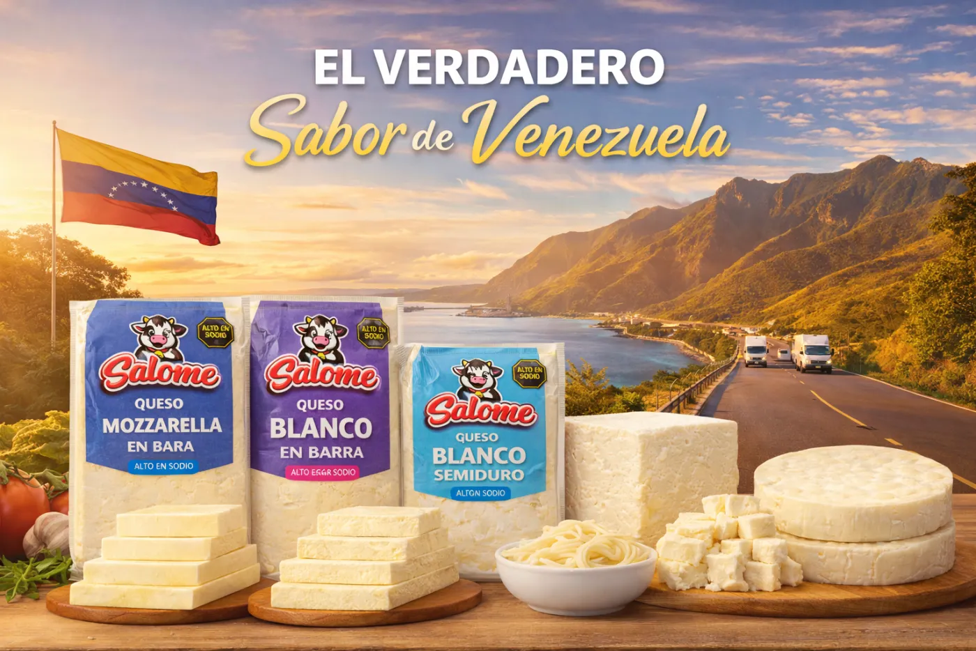 El Verdadero Sabor de Venezuela — Quesos Salome: Mozzarella, Blanco en Barra, Blanco Duro, Semiduro, Guayanes
